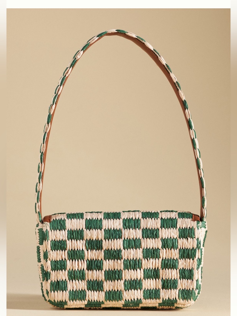 Anthropologie Fiona Shoulder Bag:
Raffia Edition in green and white check. - Picture 2 of 8